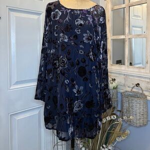 Staring at Stars Floral Velvet‎ Navy Long Sleeve Dress SZ L FairyGoth Whimsical